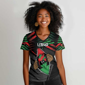 Personalized Libya In My Veins Women V-Neck T-Shirt - African Pride
