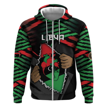 Personalized Libya In My Veins Zip Hoodie - African Pride