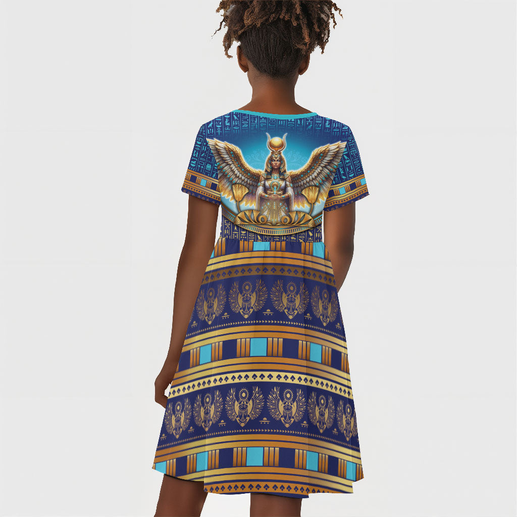 Egyptian Goddess Isis Kid Short Sleeve Dress Ancient Mythology Winged Queen