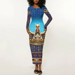Egyptian Goddess Isis Long Sleeve Bodycon Dress Ancient Mythology Winged Queen