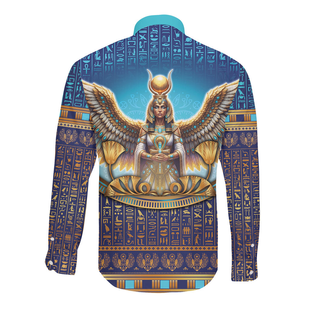 Egyptian Goddess Isis Long Sleeve Button Shirt Ancient Mythology Winged Queen