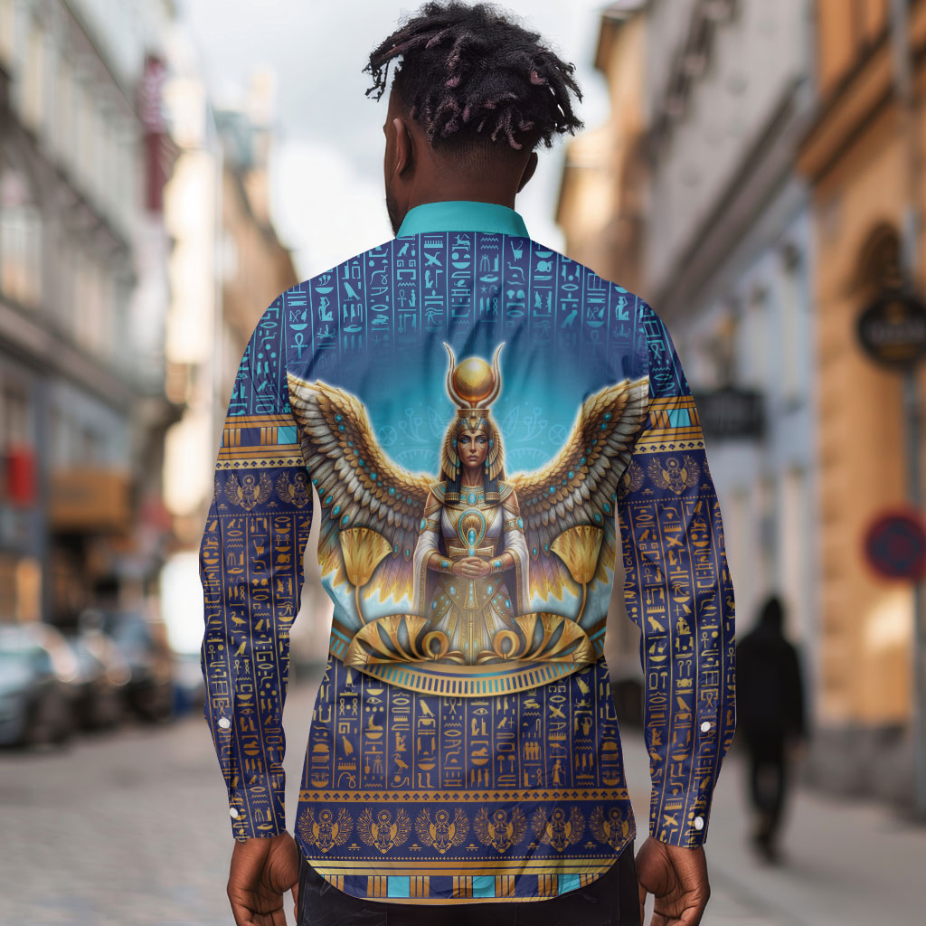 Egyptian Goddess Isis Long Sleeve Button Shirt Ancient Mythology Winged Queen
