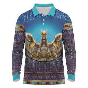 Egyptian Goddess Isis Long Sleeve Polo Shirt Ancient Mythology Winged Queen