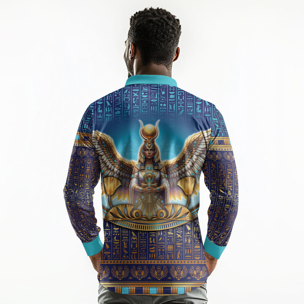 Egyptian Goddess Isis Long Sleeve Polo Shirt Ancient Mythology Winged Queen