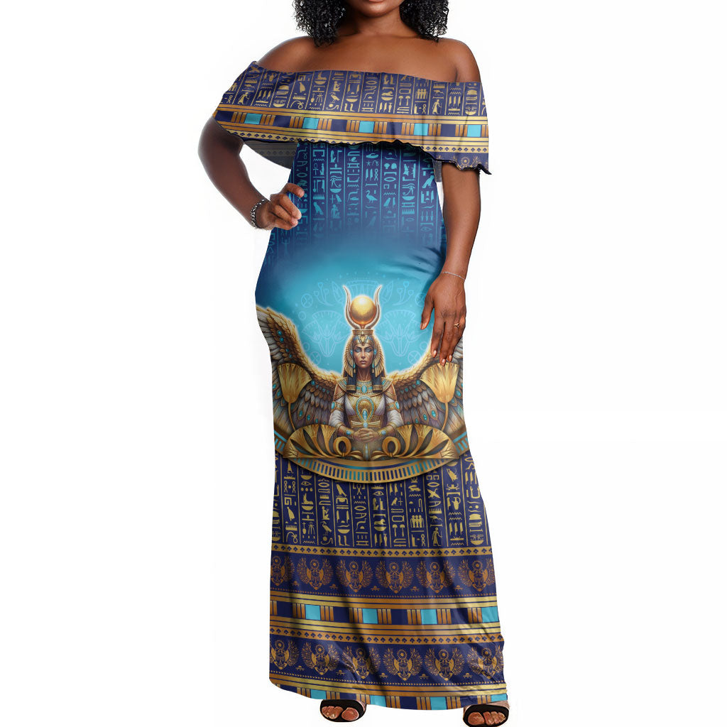 Egyptian Goddess Isis Off Shoulder Maxi Dress Ancient Mythology Winged Queen