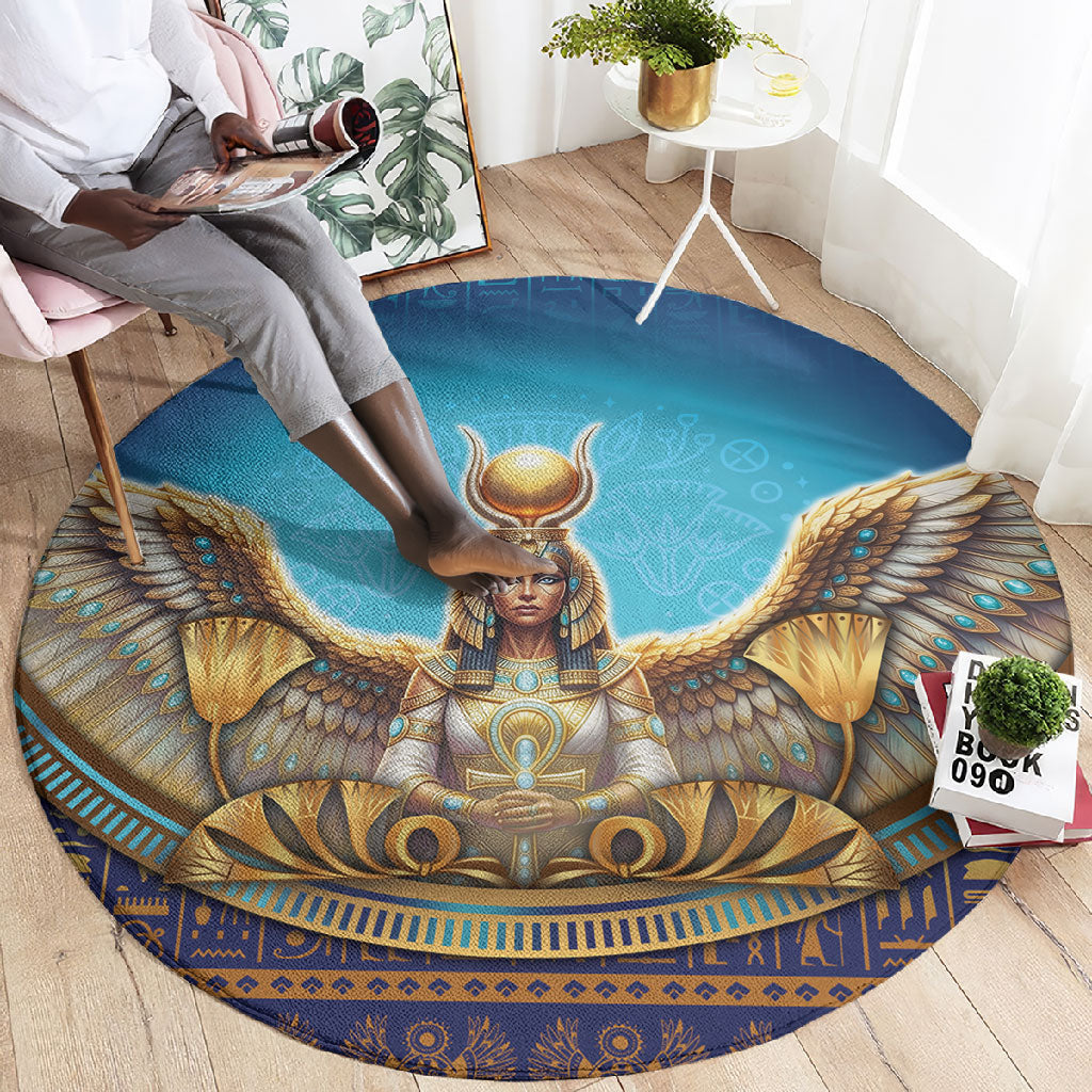 Egyptian Goddess Isis Round Carpet Ancient Mythology Winged Queen