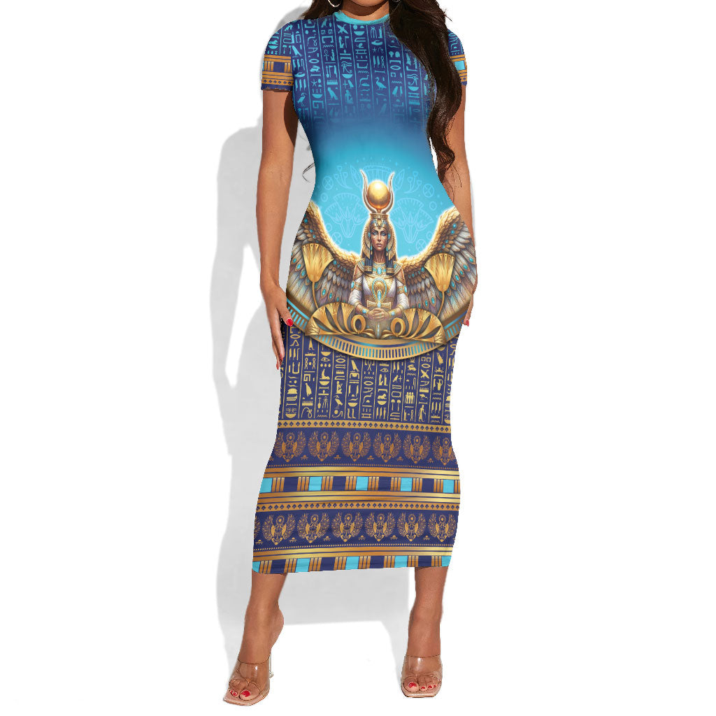 Egyptian Goddess Isis Short Sleeve Bodycon Dress Ancient Mythology Winged Queen
