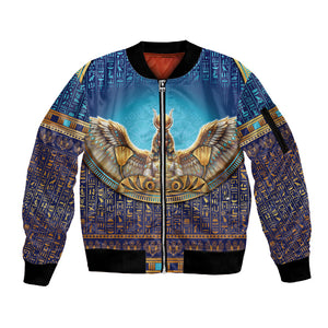 Egyptian Goddess Isis Sleeve Zip Bomber Jacket Ancient Mythology Winged Queen