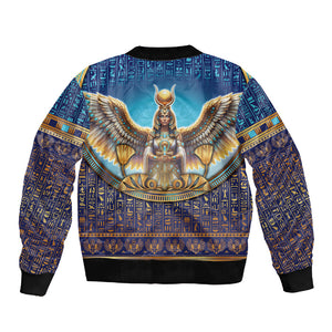 Egyptian Goddess Isis Sleeve Zip Bomber Jacket Ancient Mythology Winged Queen