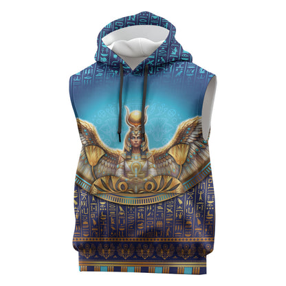 Egyptian Goddess Isis Sleeveless Hoodie Ancient Mythology Winged Queen