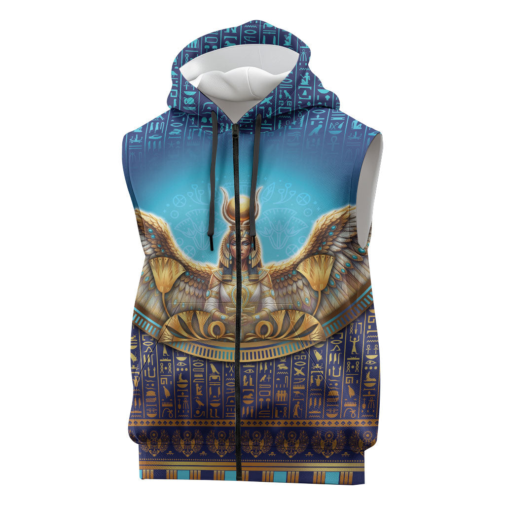 Egyptian Goddess Isis Sleeveless Zip Hoodie Ancient Mythology Winged Queen
