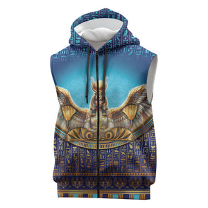 Egyptian Goddess Isis Sleeveless Zip Hoodie Ancient Mythology Winged Queen