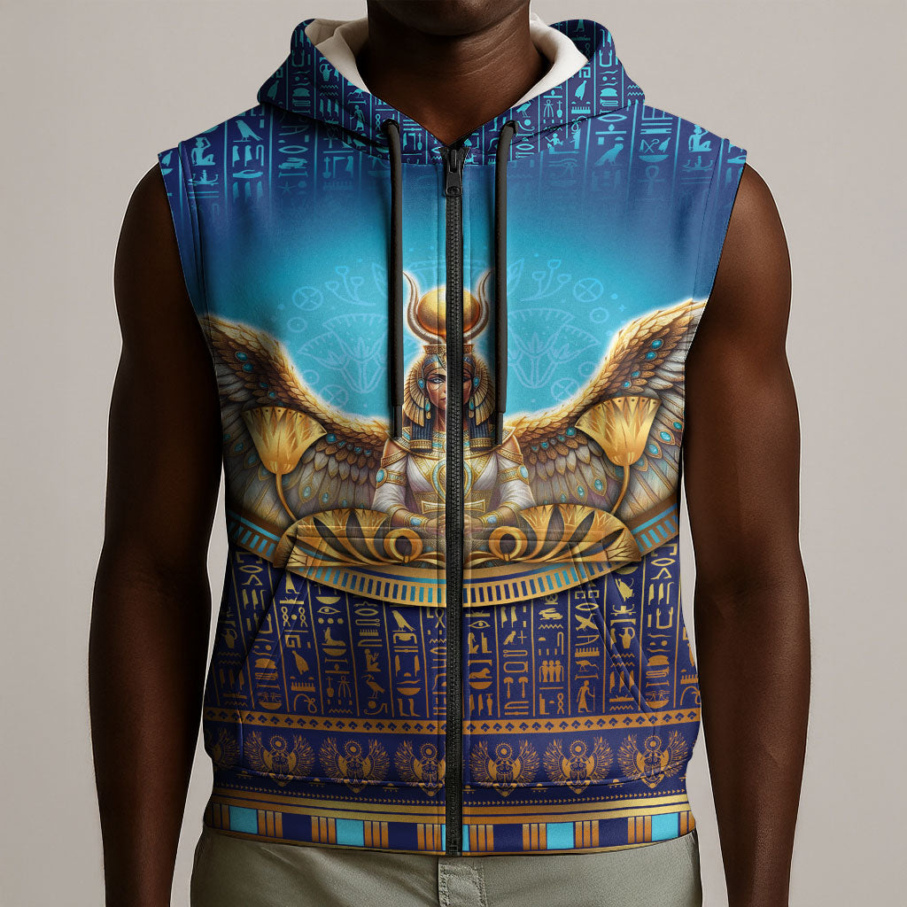 Egyptian Goddess Isis Sleeveless Zip Hoodie Ancient Mythology Winged Queen