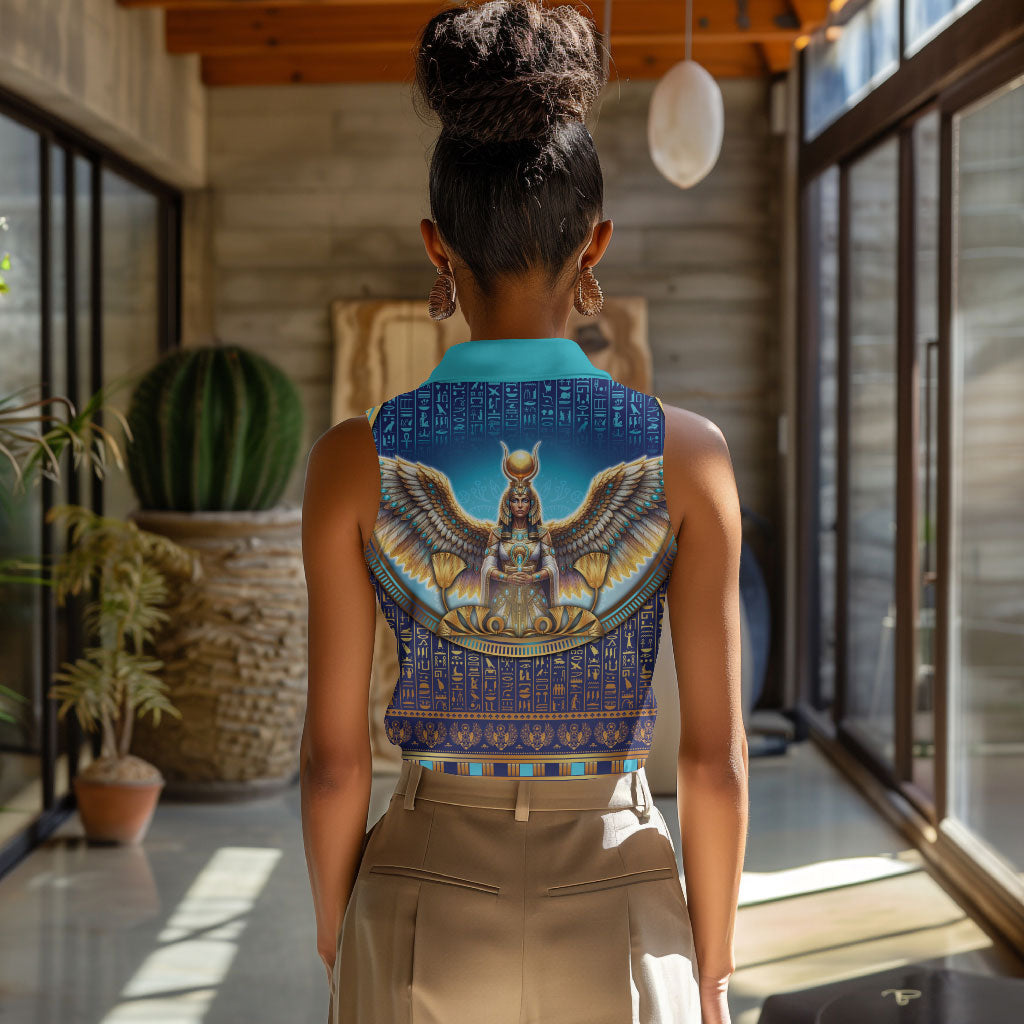 Egyptian Goddess Isis Women Sleeveless Polo Shirt Ancient Mythology Winged Queen