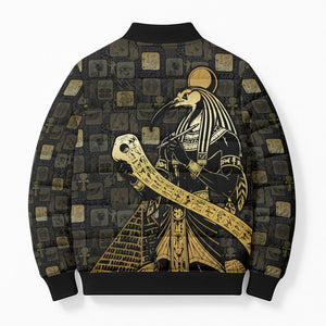 Egyptian God Thoth Bomber Puffer Jacket Ancient Mythology Ibis Wisdom Hieroglyphic