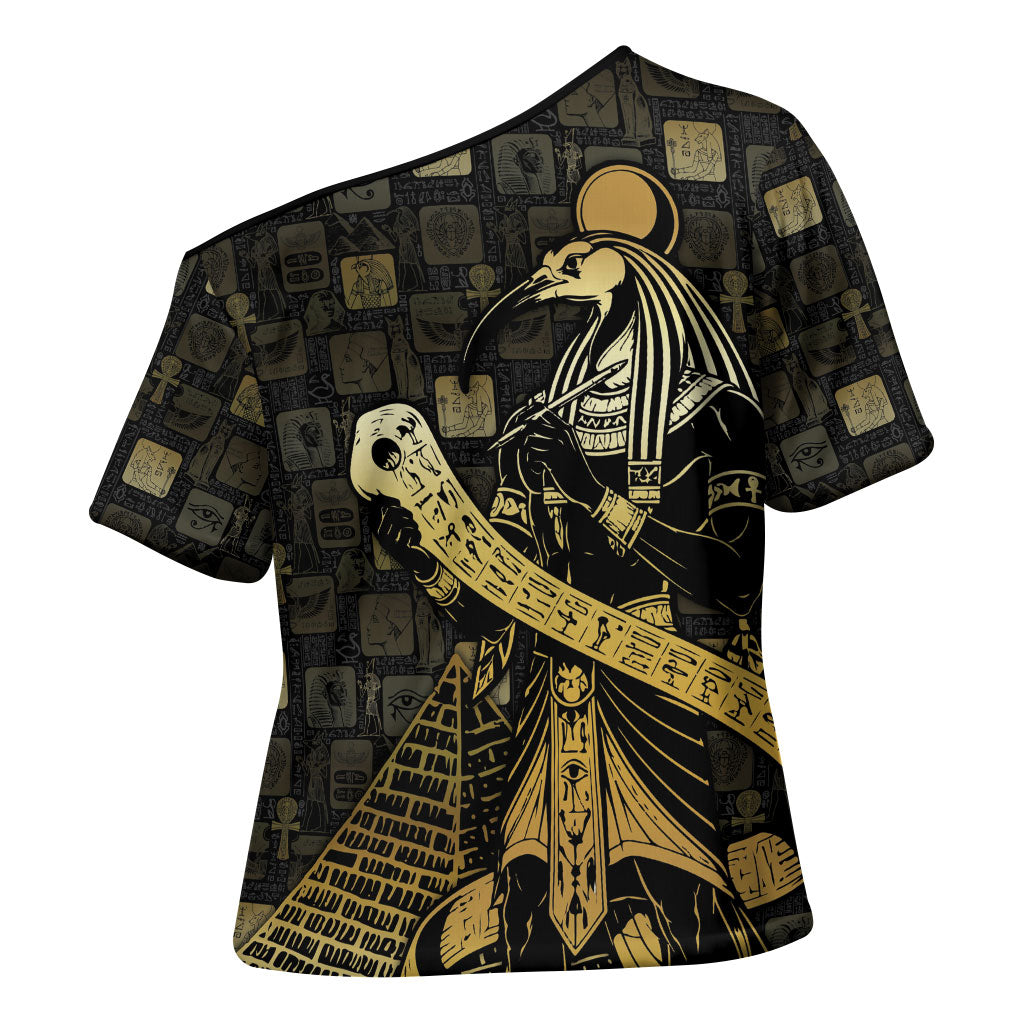 Egyptian God Thoth Cross Shoulder Shirt Ancient Mythology Ibis Wisdom Hieroglyphic