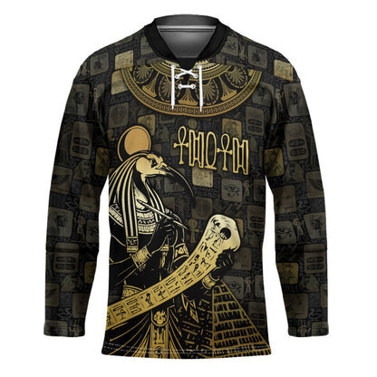 Egyptian God Thoth Hockey Jersey Ancient Mythology Ibis Wisdom Hieroglyphic