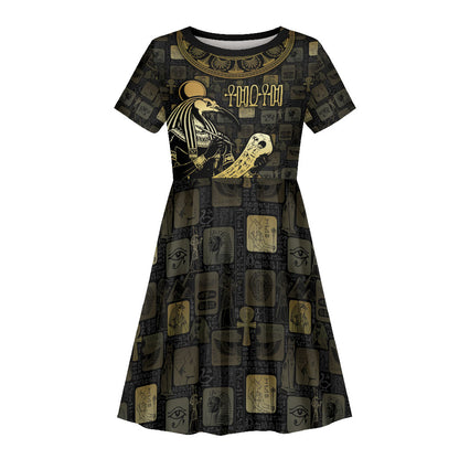 Egyptian God Thoth Kid Short Sleeve Dress Ancient Mythology Ibis Wisdom Hieroglyphic