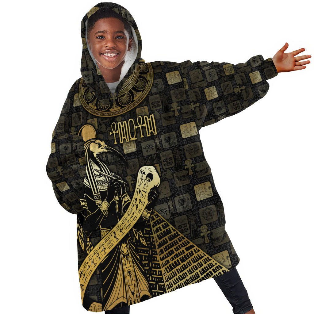 Egyptian God Thoth Kid Wearable Blanket Hoodie Ancient Mythology Ibis Wisdom Hieroglyphic