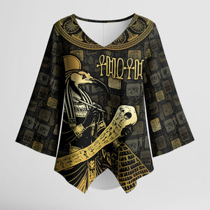 Egyptian God Thoth Kimono Sleeve Blouse Ancient Mythology Ibis Wisdom Hieroglyphic