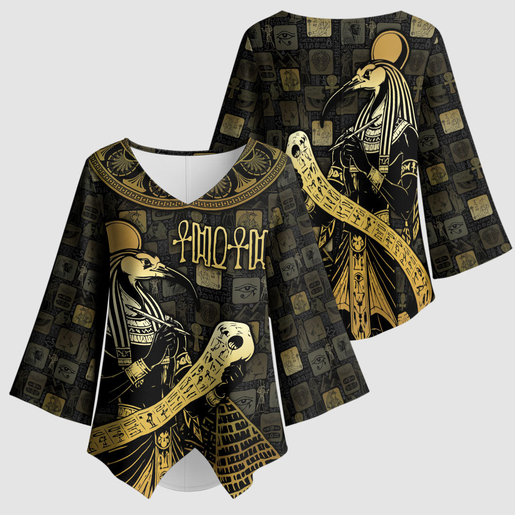 Egyptian God Thoth Kimono Sleeve Blouse Ancient Mythology Ibis Wisdom Hieroglyphic