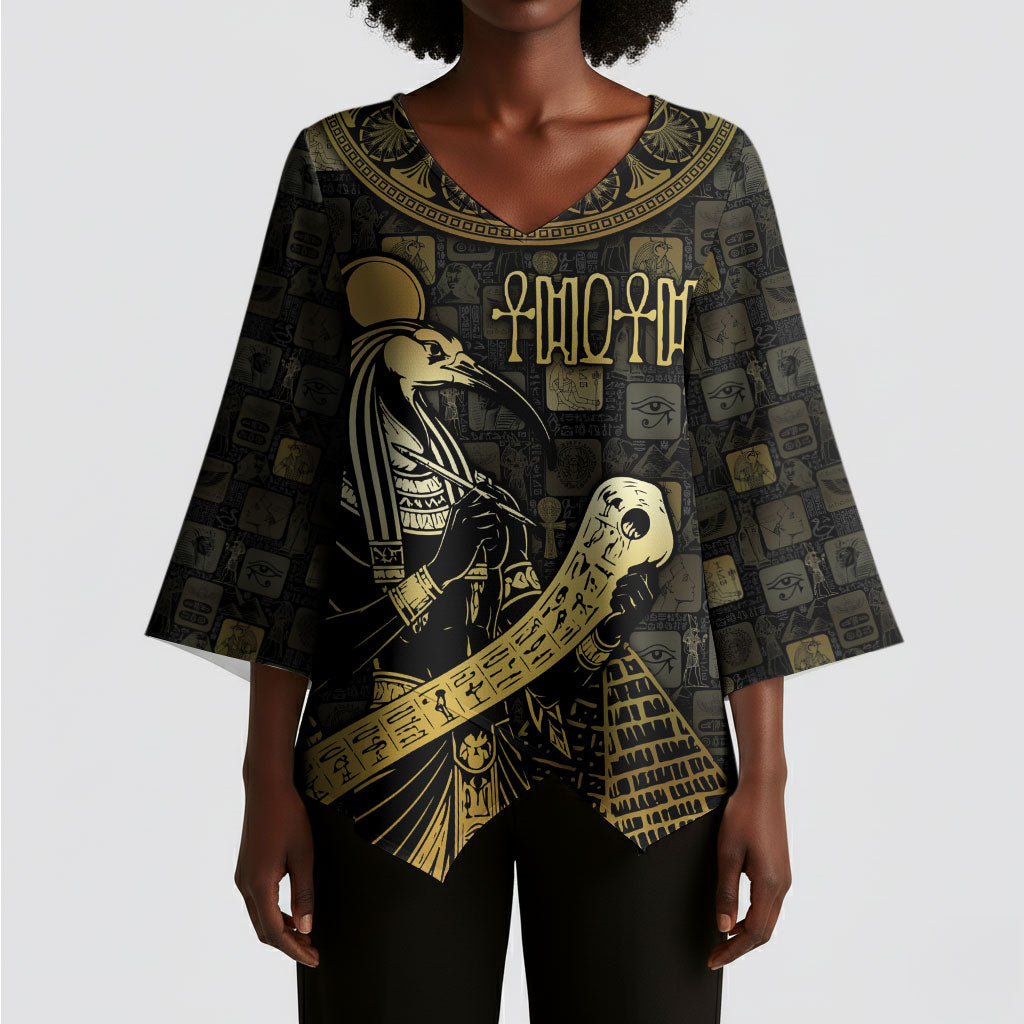 Egyptian God Thoth Kimono Sleeve Blouse Ancient Mythology Ibis Wisdom Hieroglyphic