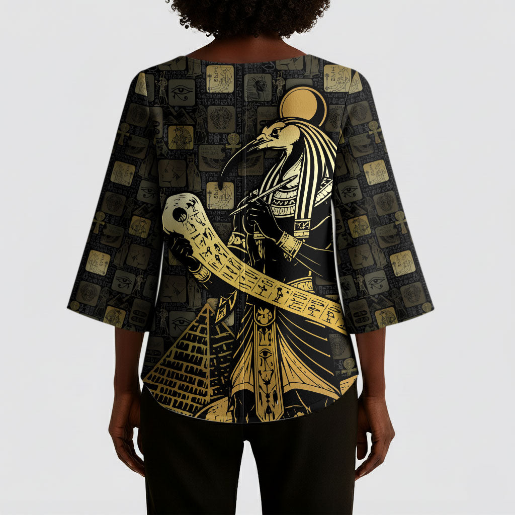 Egyptian God Thoth Kimono Sleeve Blouse Ancient Mythology Ibis Wisdom Hieroglyphic