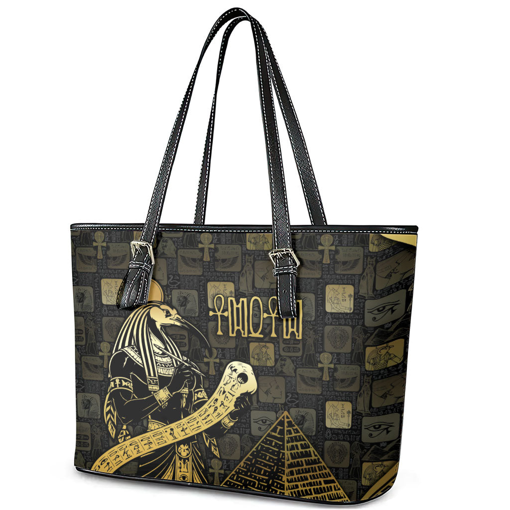 Egyptian God Thoth Leather Tote Bag Ancient Mythology Ibis Wisdom Hieroglyphic