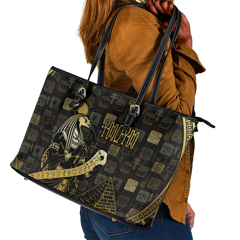 Egyptian God Thoth Leather Tote Bag Ancient Mythology Ibis Wisdom Hieroglyphic