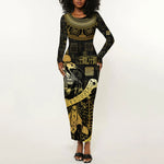 Egyptian God Thoth Long Sleeve Bodycon Dress Ancient Mythology Ibis Wisdom Hieroglyphic