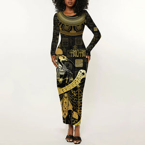 Egyptian God Thoth Long Sleeve Bodycon Dress Ancient Mythology Ibis Wisdom Hieroglyphic
