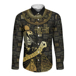 Egyptian God Thoth Long Sleeve Button Shirt Ancient Mythology Ibis Wisdom Hieroglyphic