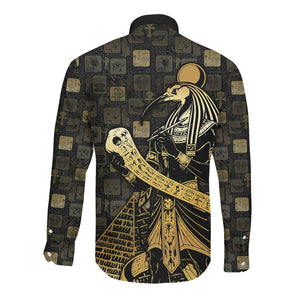 Egyptian God Thoth Long Sleeve Button Shirt Ancient Mythology Ibis Wisdom Hieroglyphic