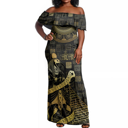 Egyptian God Thoth Off Shoulder Maxi Dress Ancient Mythology Ibis Wisdom Hieroglyphic