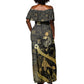 Egyptian God Thoth Off Shoulder Maxi Dress Ancient Mythology Ibis Wisdom Hieroglyphic