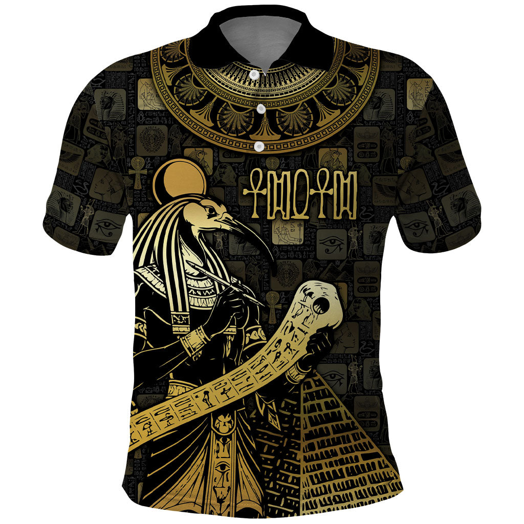 Egyptian God Thoth Polo Shirt Ancient Mythology Ibis Wisdom Hieroglyphic