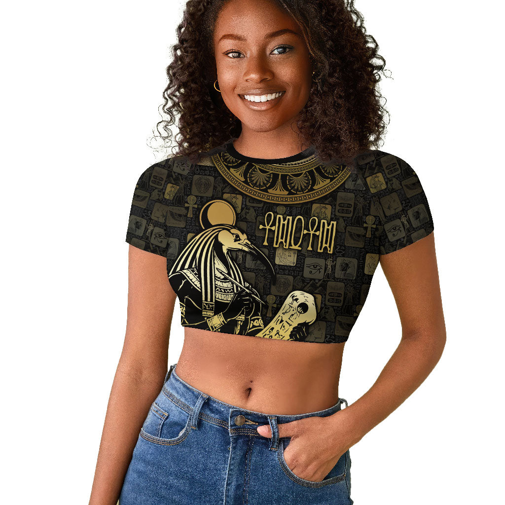 Egyptian God Thoth Raglan Cropped T shirt Ancient Mythology Ibis Wisdom Hieroglyphic