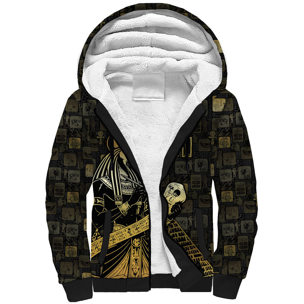 Egyptian God Thoth Sherpa Hoodie Ancient Mythology Ibis Wisdom Hieroglyphic
