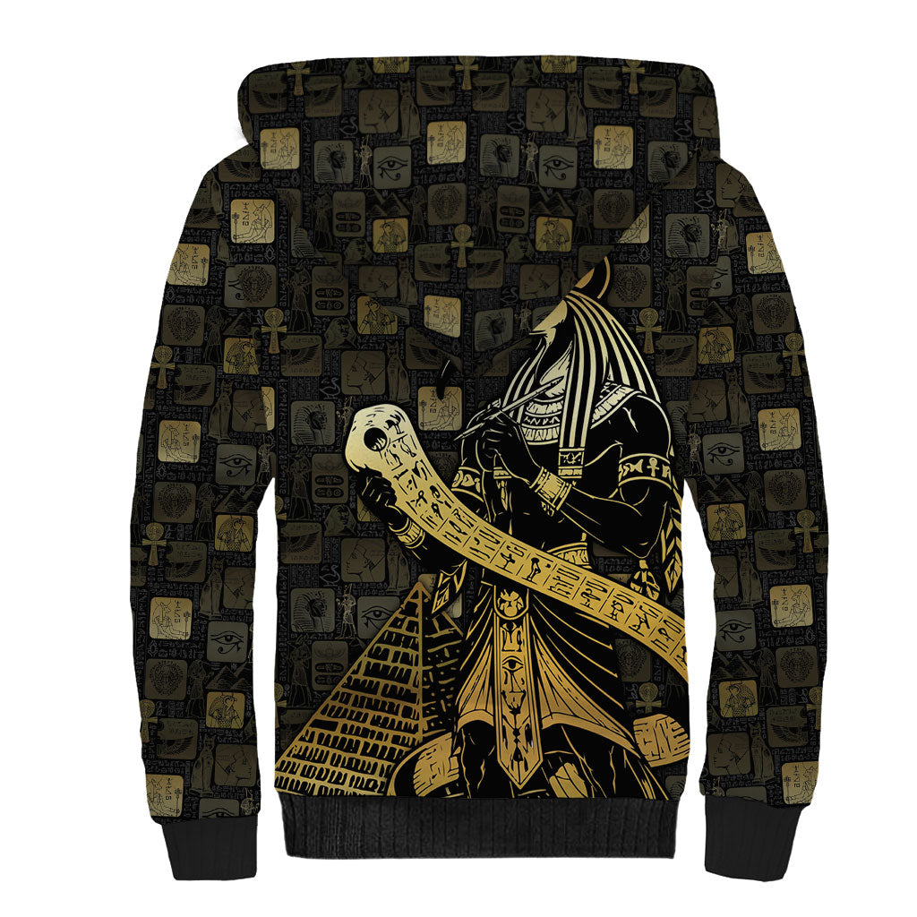 Egyptian God Thoth Sherpa Hoodie Ancient Mythology Ibis Wisdom Hieroglyphic