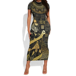Egyptian God Thoth Short Sleeve Bodycon Dress Ancient Mythology Ibis Wisdom Hieroglyphic