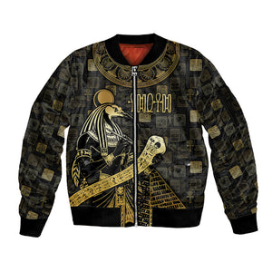 Egyptian God Thoth Sleeve Zip Bomber Jacket Ancient Mythology Ibis Wisdom Hieroglyphic