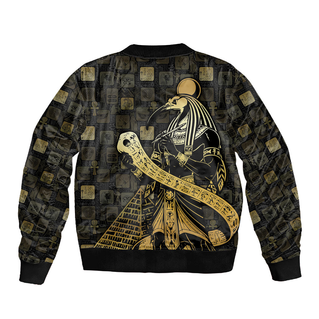 Egyptian God Thoth Sleeve Zip Bomber Jacket Ancient Mythology Ibis Wisdom Hieroglyphic