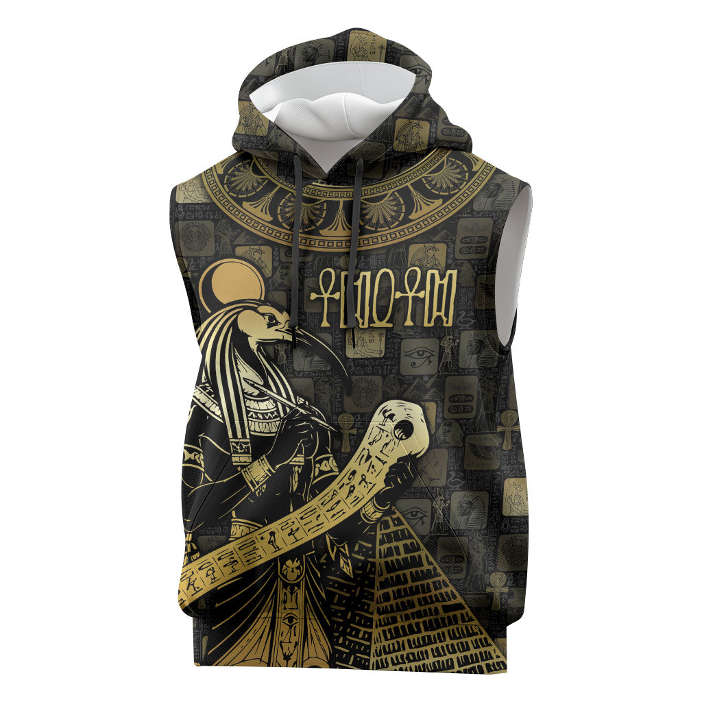 Egyptian God Thoth Sleeveless Hoodie Ancient Mythology Ibis Wisdom Hieroglyphic