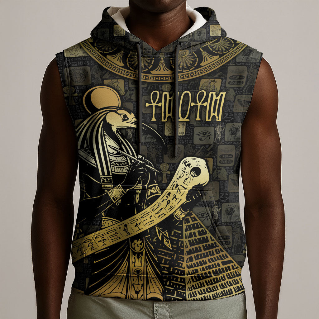 Egyptian God Thoth Sleeveless Hoodie Ancient Mythology Ibis Wisdom Hieroglyphic
