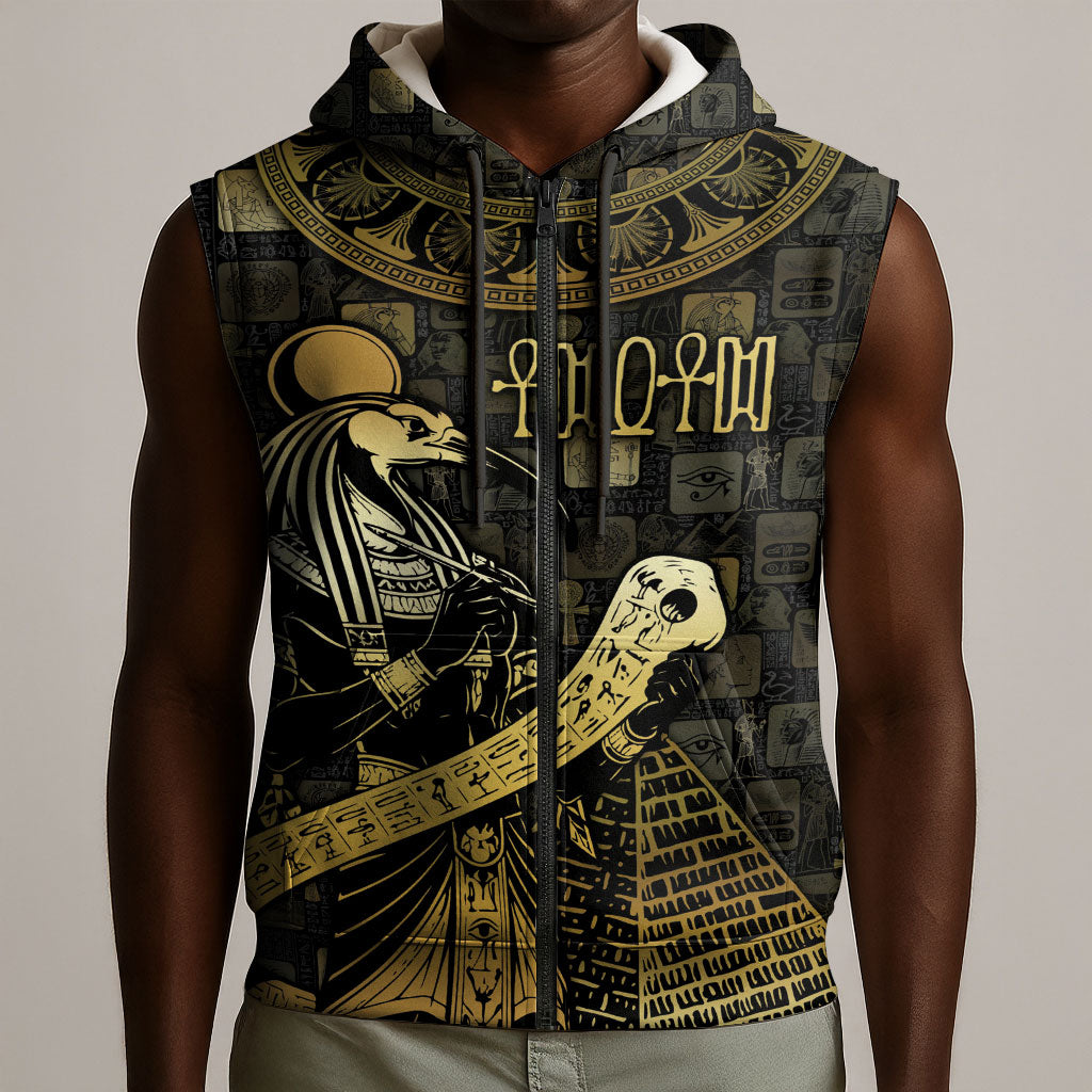 Egyptian God Thoth Sleeveless Zip Hoodie Ancient Mythology Ibis Wisdom Hieroglyphic