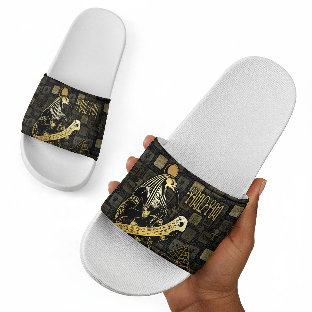 Egyptian God Thoth Slide Sandals Ancient Mythology Ibis Wisdom Hieroglyphic
