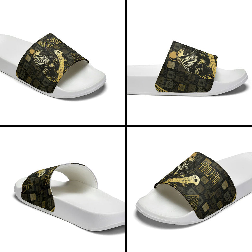 Egyptian God Thoth Slide Sandals Ancient Mythology Ibis Wisdom Hieroglyphic