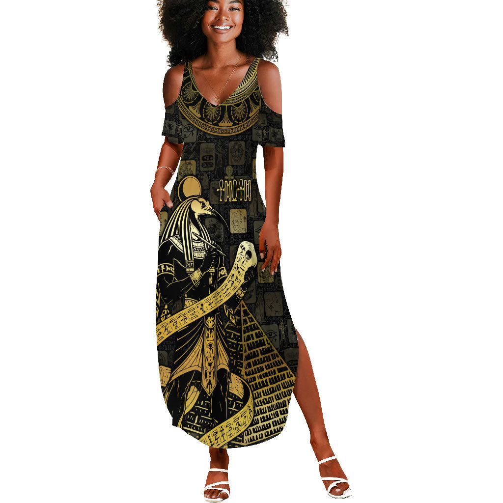 Egyptian God Thoth Summer Maxi Dress Ancient Mythology Ibis Wisdom Hieroglyphic