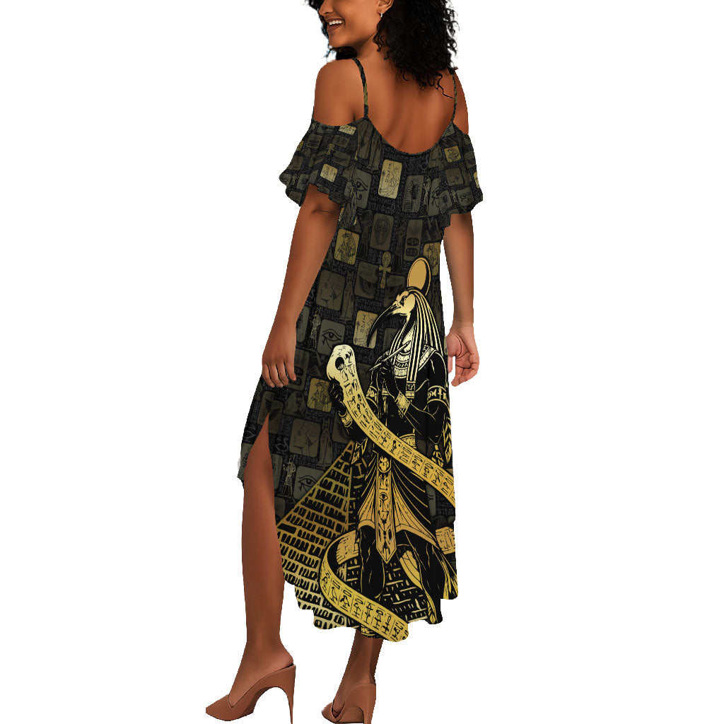 Egyptian God Thoth Summer Maxi Dress Ancient Mythology Ibis Wisdom Hieroglyphic