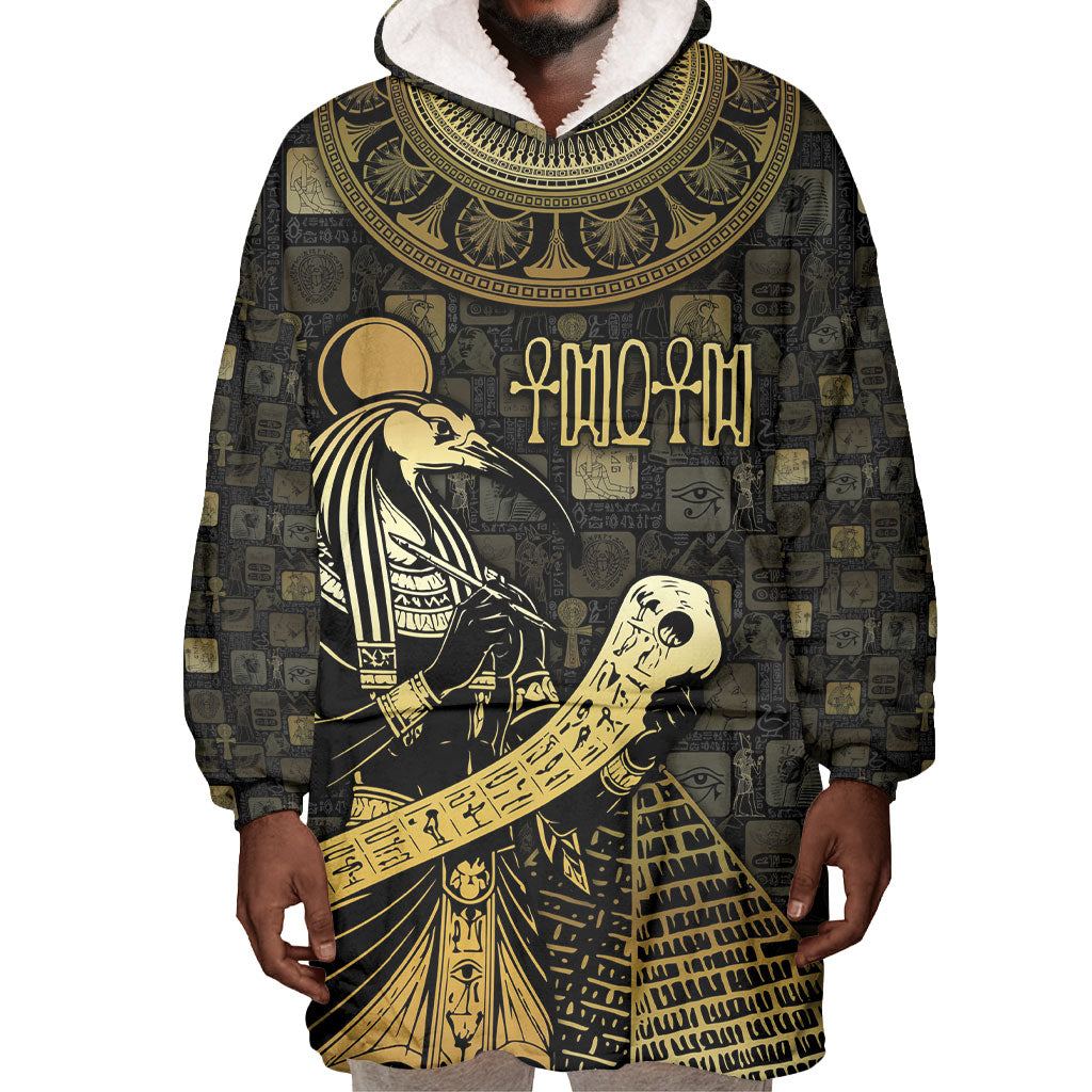 Egyptian God Thoth Wearable Blanket Hoodie Ancient Mythology Ibis Wisdom Hieroglyphic